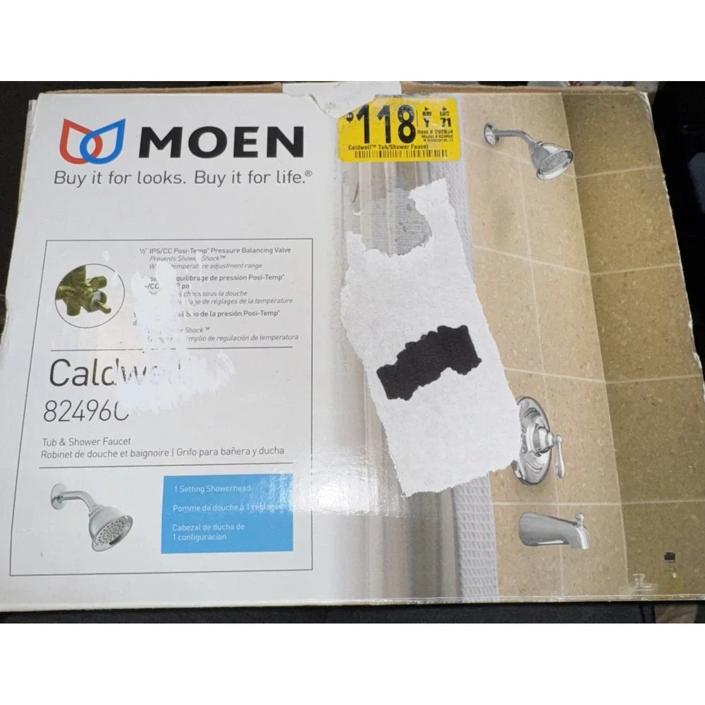 Moen Caldwell 82496C Chrome Finish Tub Faucet Shower Head Handle New Open‎ Box